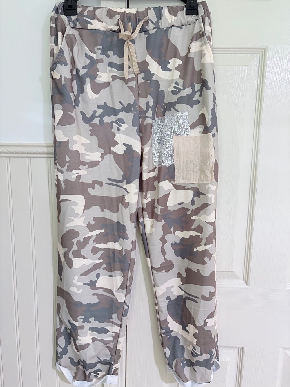 Camo Jogger Pants with Sequin & Patch Pocket
